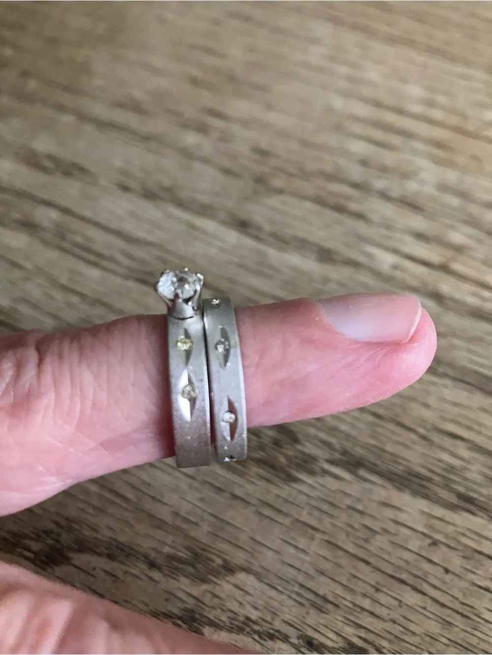 White gold over sterling ring set.